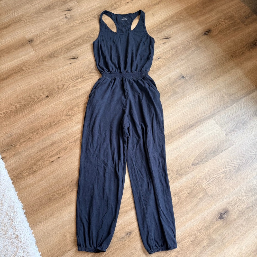 Aerie Dark Gray Racerback Smocked Waist Jogger Jumpsuit Size Small